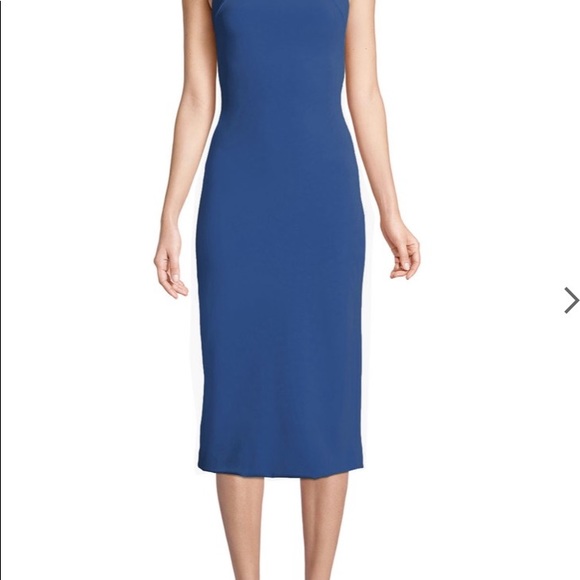 Brandon Maxwell dark blue sleeveless halter midi sheath dress with body con fit - Picture 8 of 15